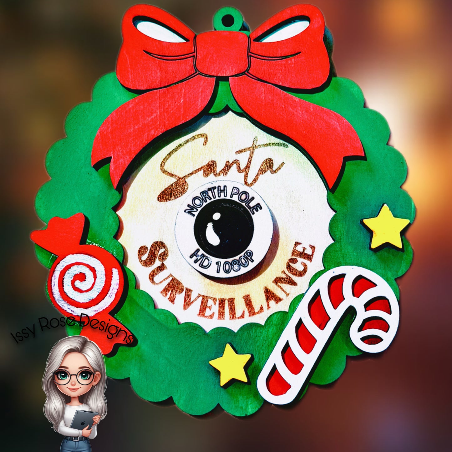 Santa Surveillance Wood Decoration