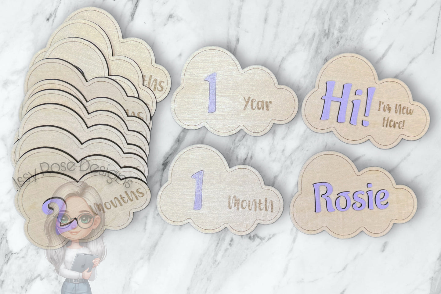 Baby Milestone Clouds - Personalised - Set Of 14