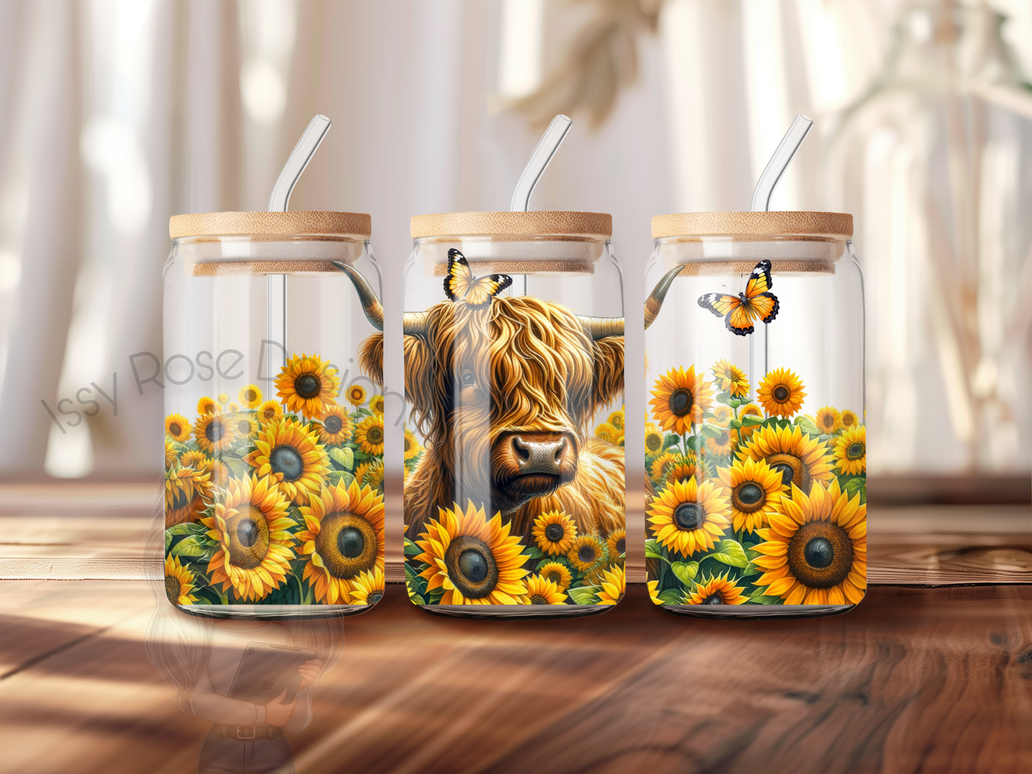 Libby Glass Highland Cow Sunflowers